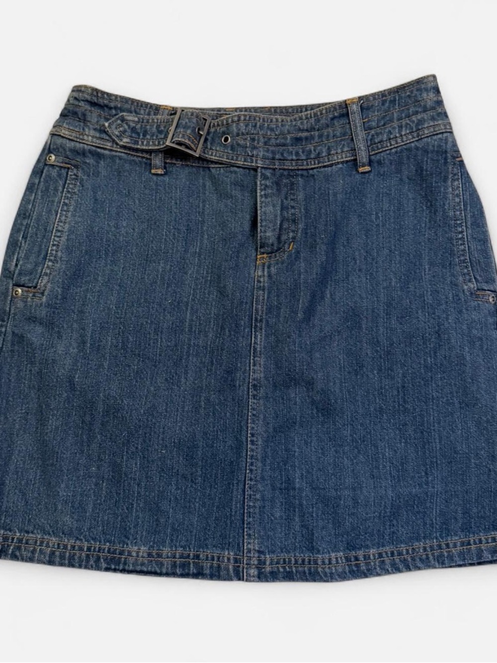 Classic Retro Denim Belt Mini A-Line Skirt